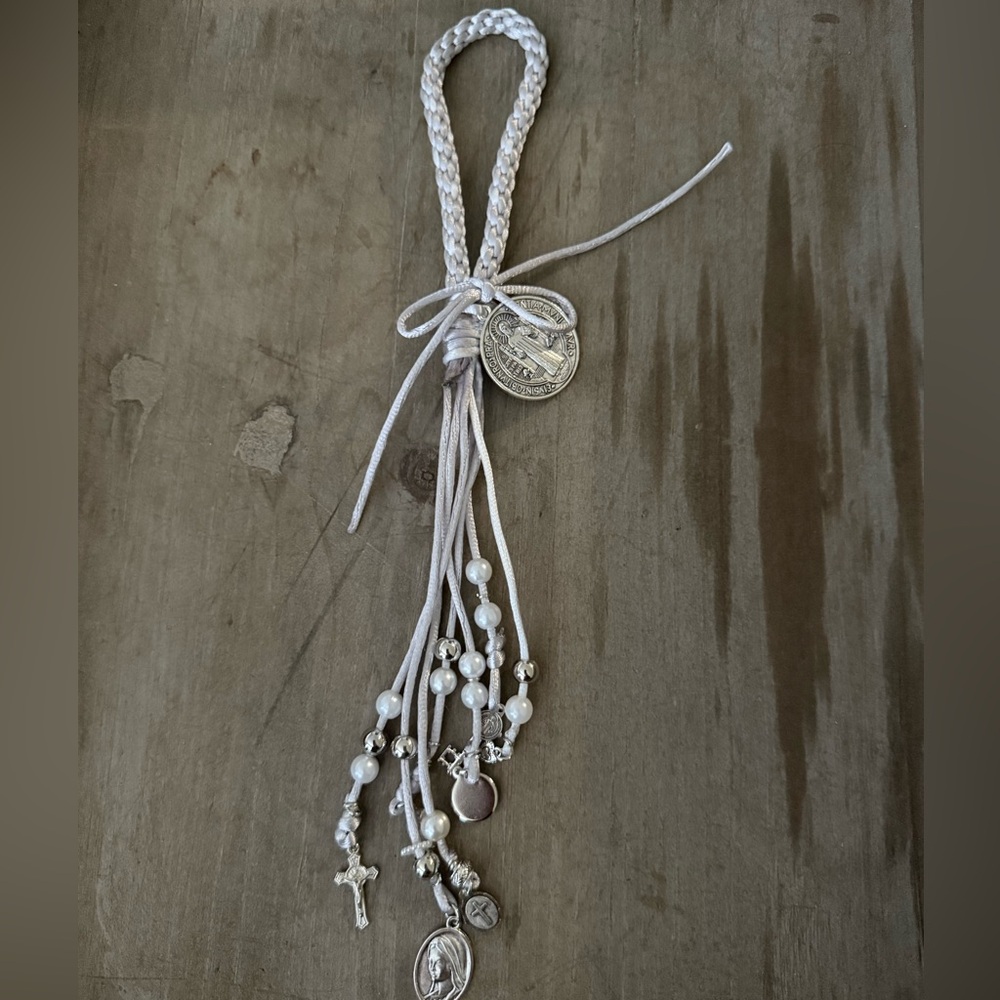 Handmade San Benito Home Blessing Doorknob hanger in Gray/Silver